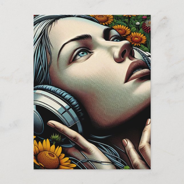Carte Postale Réfléchissez à votre sujet | Femme avec casque (Devant)