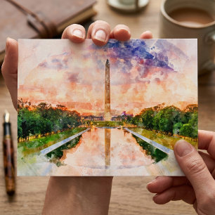 Carte Postale Reflet du monument de Washington au coucher du sol