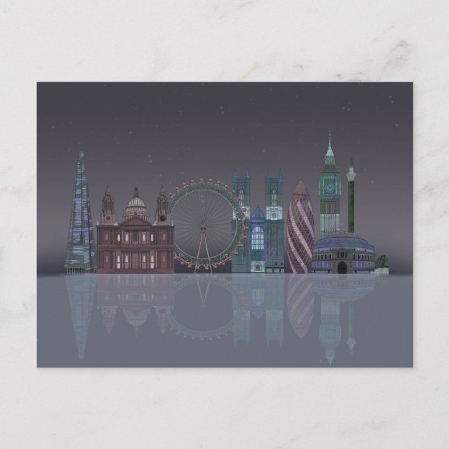 Carte Postale Réflexions de la nuit Londres Skyline (Devant)