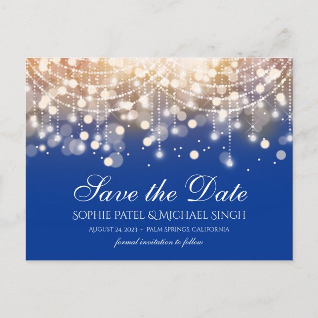 Carte Postale Regal Blue et Gold Bokeh (Devant)