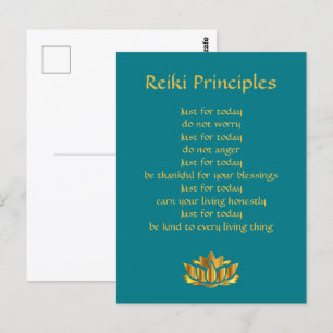 Carte Postale Reiki Principes Turquoise/Gold Lotus 