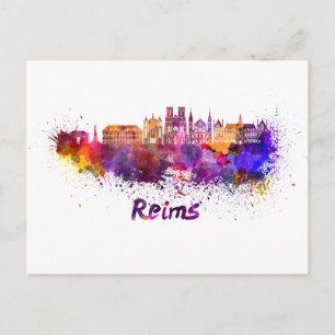 Carte Postale Reims skyline en aquarelle