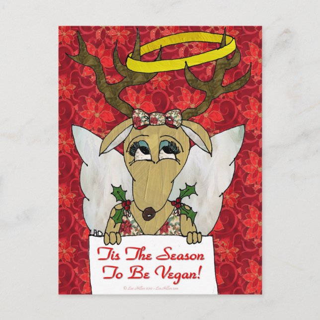 Carte Postale Reindeer Angel C'est la saison d'être Vegan (Devant)