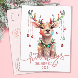 Carte Postale Reindeer arc-en-ciel et lumières de Noël