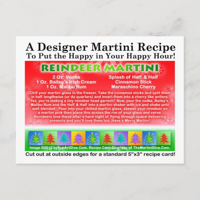 Carte postale Reindeer Christmas Martini Recette (Devant)