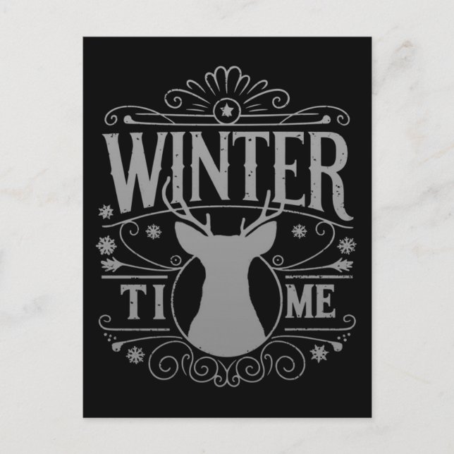 Carte Postale Reindeer hiver Temps Noël saison Graphique (Devant)