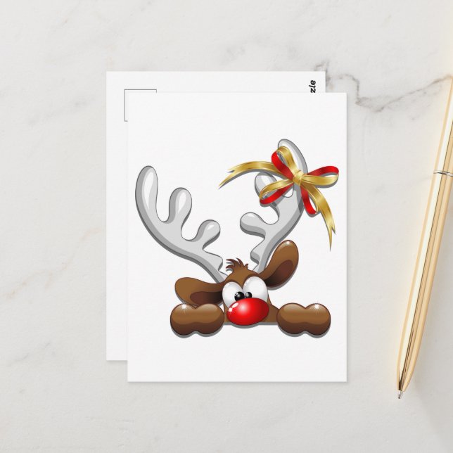 Carte Postale Reindeer Puzzled drôle Caractère de Noël (Devant/Arrière en situation)