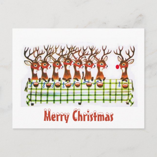 Carte Postale Reindeer vintage Manger Avec Rudolf Noël (Devant)