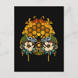 Carte Postale Reine Abeille Rayon Floral Art Élégant Noir
