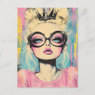 Carte Postale Reine Blonde Avec une Couronne Minuscule