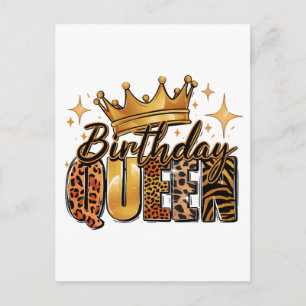 Carte Postale Reine d'anniversaire avec léopard à couronne dorée