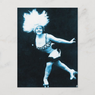 Carte Postale Reine de Rollerskating Féminin Rétro Vintage
