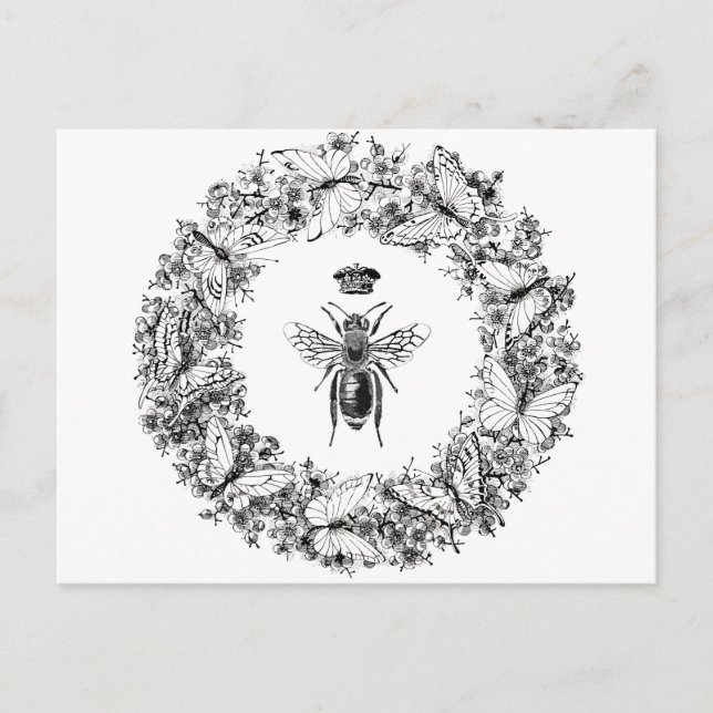 Carte Postale Reine des abeilles Sauvez la couronne papillon des (Devant)