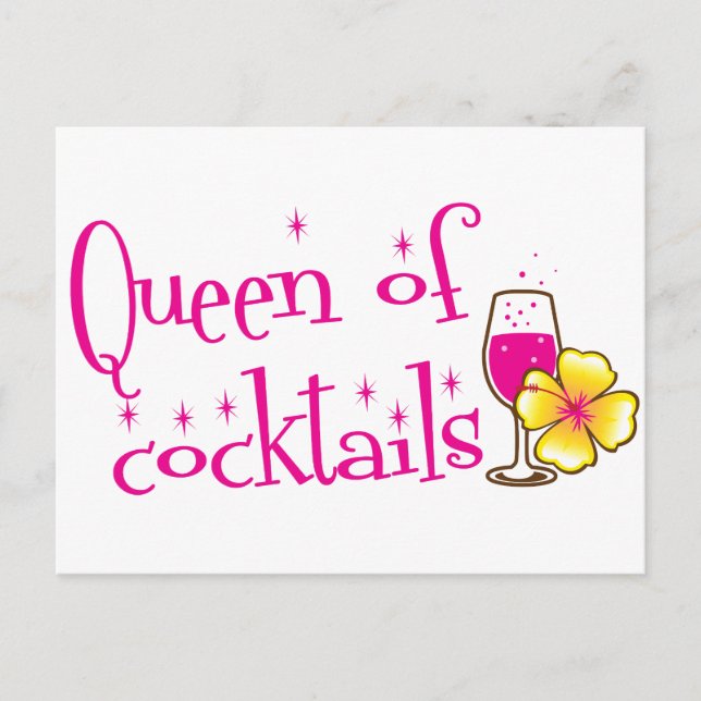 Carte Postale Reine des cocktails ! avec verre de vin tropical (Devant)