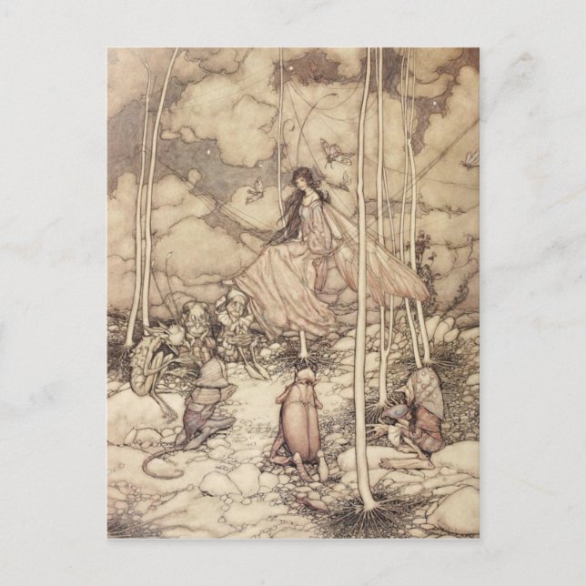 Carte Postale Reine des fées sépia aux créatures (Devant)