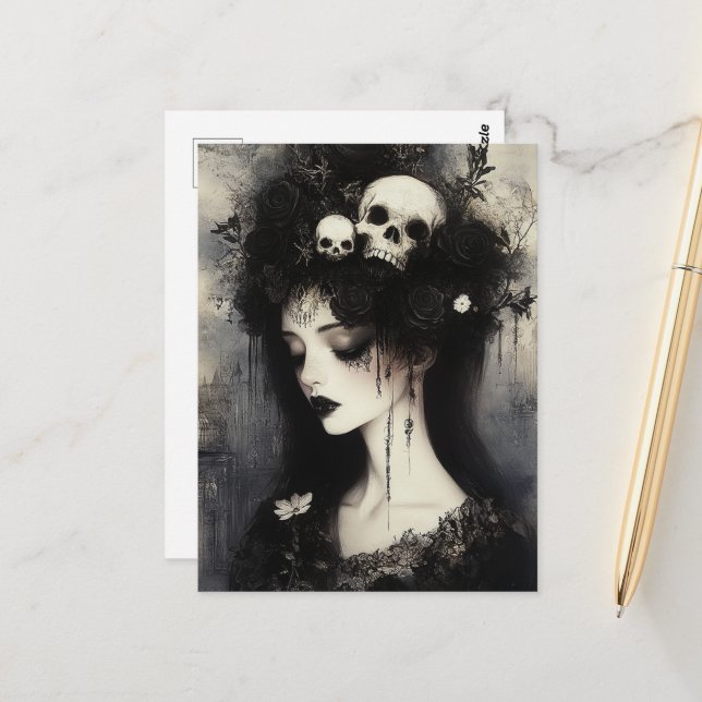 Carte Postale Reine du Perséphone noir et blanc du monde souterr (Devant/Arrière en situation)