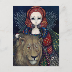 Carte postale "Reine Elizabeth et un lion"