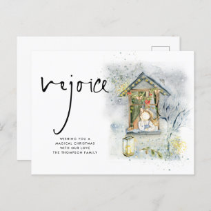 Carte Postale Rejoice Script Christmas Girl at Window