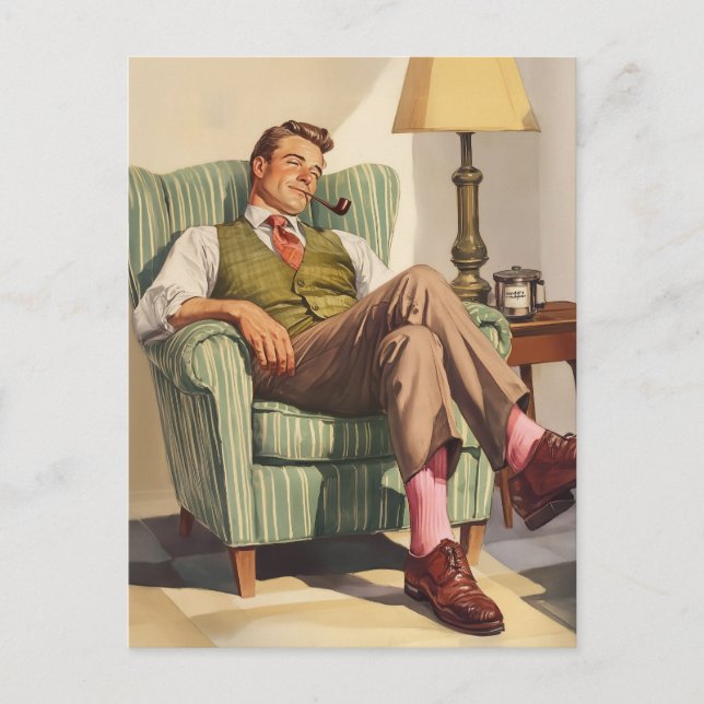 Carte Postale Relaxation du milieu du siècle : la réponse d'un h (Devant)