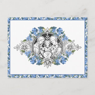 Carte Postale Religieux Sainte Famille Élégante Bleu Floral Merc