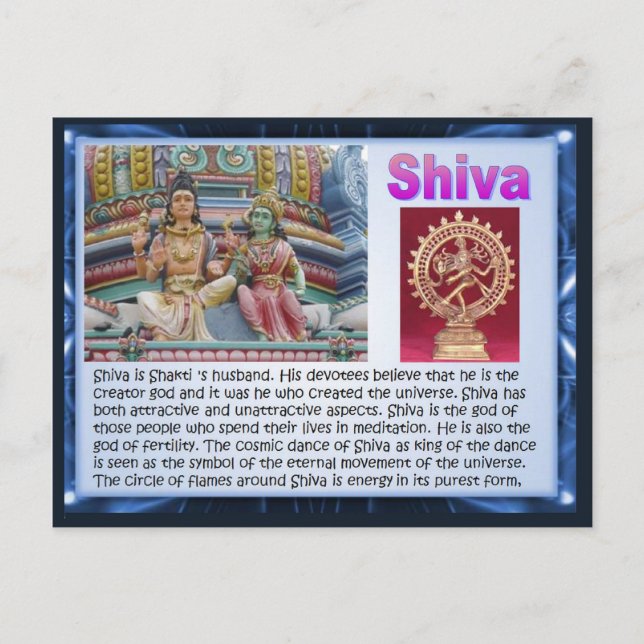 Carte Postale Religion, dieux hindous indiens, Shiva (Devant)