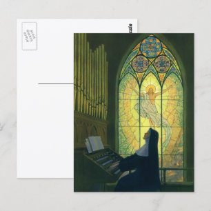 Carte Postale Religion vintage, religieuse jouant de l'orgue à l