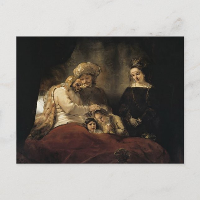 Carte Postale Rembrandt : Jacob bénit les enfants de Joseph (Devant)