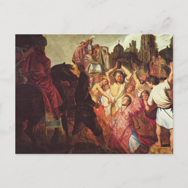 Carte Postale Rembrandt - Le Lapidation de Saint Etienne (Devant)