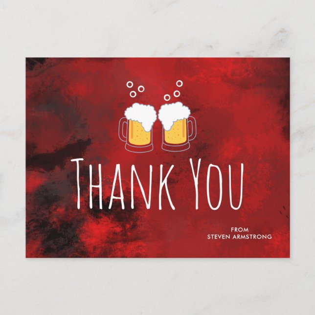 Carte Postale Remerciement abstrait rouge moderne avec chope à b (Devant)