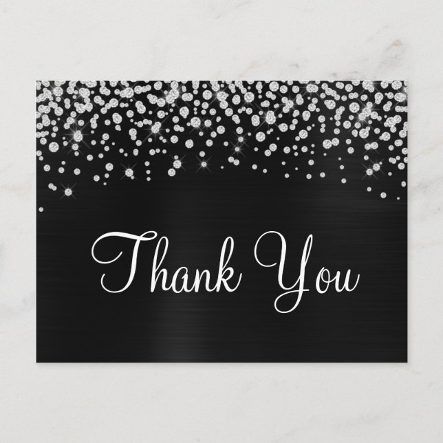 Carte Postale Remerciement avec confettis diamant et feuille de  (Devant)