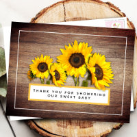 Remerciement Baby Shower Tournesol Rustique Grain 