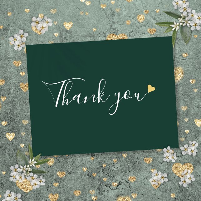 Carte Postale Remerciement d'affaires de script Cœur d'Or Émerau (Emerald Gold Heart Script Business Thank You Postcard)