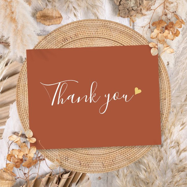 Carte Postale Remerciement d'affaires de script de coeur d'or en (Terracotta Gold Heart Script Business Thank You Postcard)