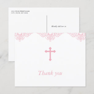 Carte Postale Remerciement de baptême pour filles rose