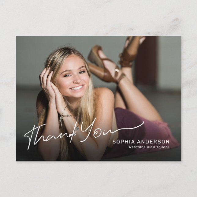 Carte Postale Remerciement de diplômé de script moderne photo co (Devant)