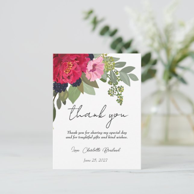 Carte Postale Remerciement de fête prénuptiale florale Pivoine C (Debout devant)