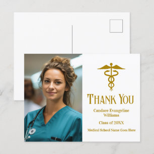 Carte Postale Remerciement de fin d'études en médecine en or