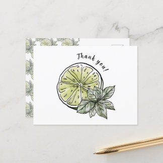 Carte Postale Remerciement de fruit de citron vert à l'aquarelle