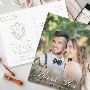 Carte Postale Remerciement de mariage à crête florale verte saug