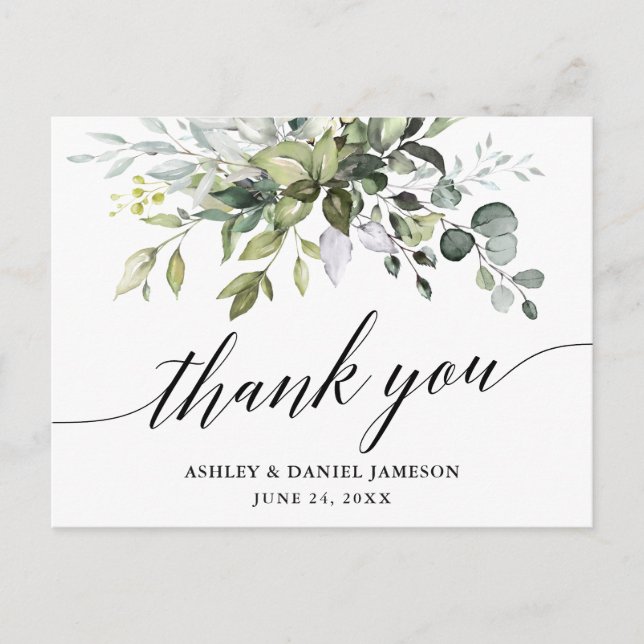 Carte Postale Remerciement de mariage à la calligraphie de verdu (Devant)