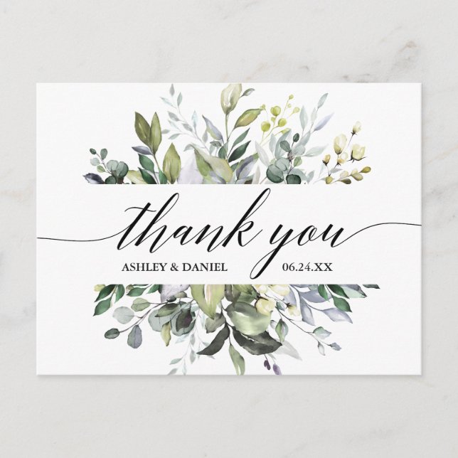 Carte Postale Remerciement de mariage à l'aquarelle et à la call (Devant)