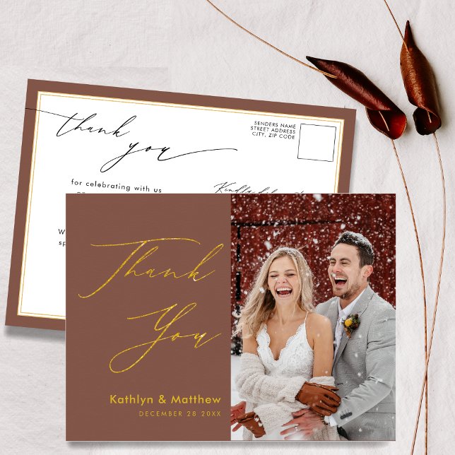 Carte Postale Remerciement de mariage à l'écriture dorée élégant (Créateur téléchargé)