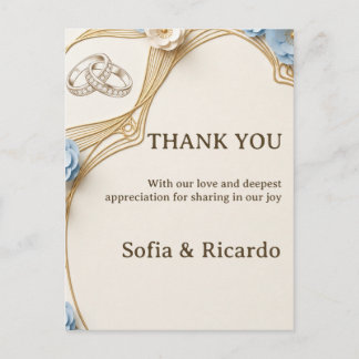 Carte Postale Remerciement de mariage Art Nouveau pastel bleu or