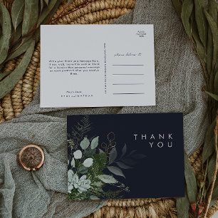 Carte Postale Remerciement de mariage bleu marine foncé avec feu