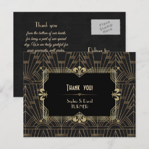 Carte Postale Remerciement de mariage Charm Or Noir Gatsby