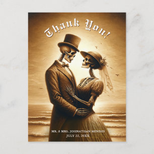 Carte Postale Remerciement de mariage de couple de squelettes sé