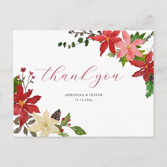 Carte Postale Remerciement de mariage de Noël floral d'Euphorbe  (Devant)