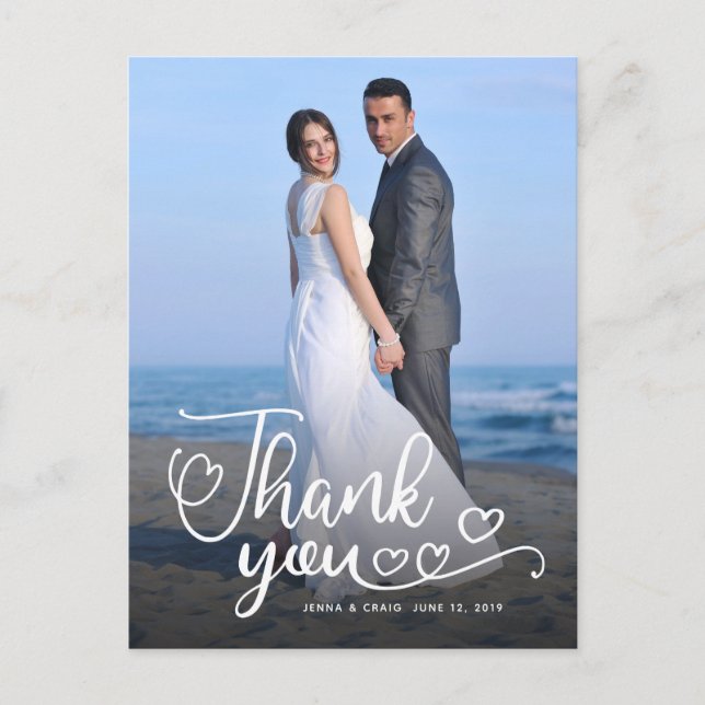 Carte Postale Remerciement de Mariage | Écriture Blanche sur Pho (Devant)