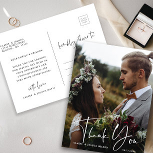 Carte Postale Remerciement de mariage élégant avec lettre main 2