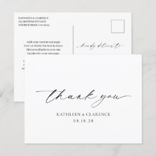 Carte Postale Remerciement de mariage élégant noir et blanc clas
